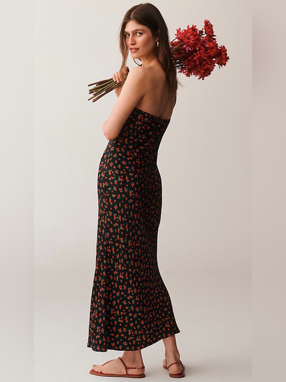 Anthropologie The Tilda Slip Dress Strawberry Print Black Pattern L